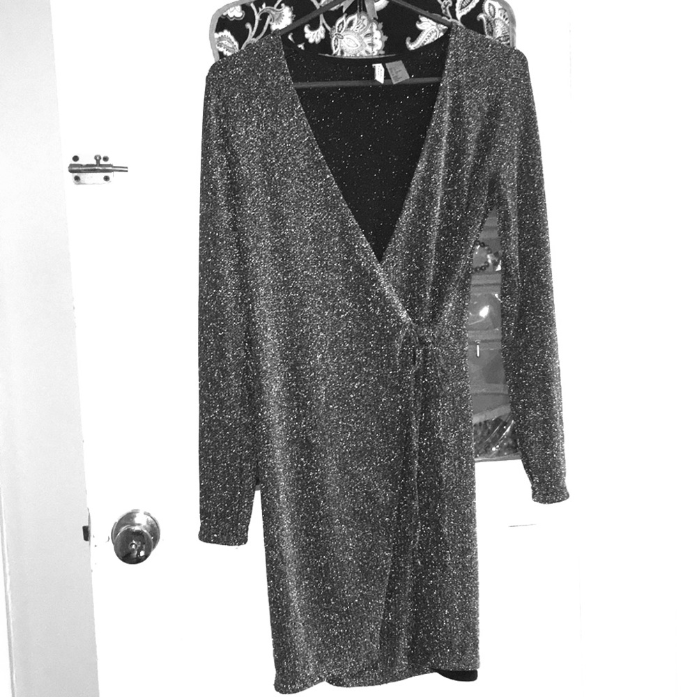 Shimmery silver slip wrap dress by H&M